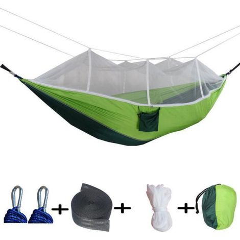 Hamac - - 260x140CM - Vert + vert clair - Convient pour camping - 2 personnes (1/5)