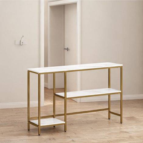 SunJet Console, table console, effet marbre blanc et doré, 3 étagères - Réf. J9WKJS46LRPQ (1/5)