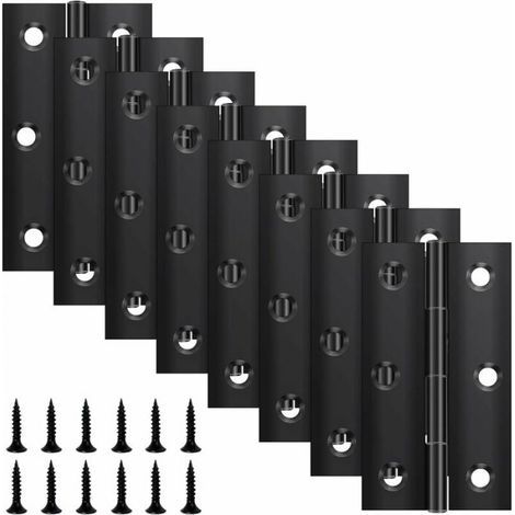 Set mit 8 Klappbändern (68 mm × 38 mm), schwarzes Edelstahlband, Klavierband, kleines Türband für Türen, Fenster und Schränke, inklusive 48 Schrauben (1/5)