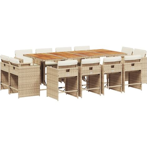 vidaXL Set da Pranzo da Giardino 13 pz con Cuscini Beige in Polyrattan