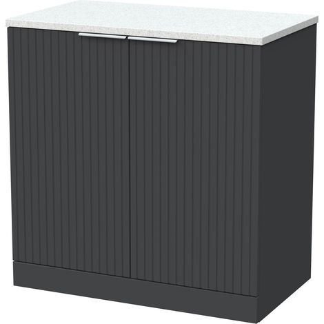 Callingwood Contemporary Floor Standing 2 Door Vanity Unit with White Nebula Laminate Worktop , 800mm, Dark Grey (1/4)