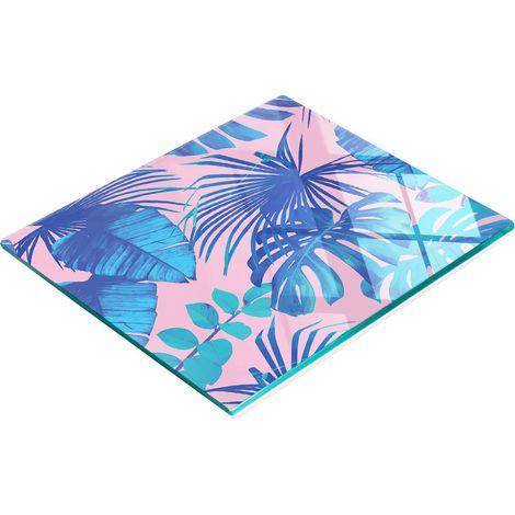 Planche à découper et à servir décorative en verre, motif palmier tropical, 60 x 52 cm (1/5)