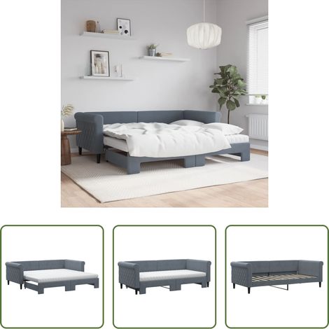 vidaXL Sofa-Bett - Tagesbett Ausziehbar mit Matratzen Dunkelgrau 90x190 cm Samt (1/5)
