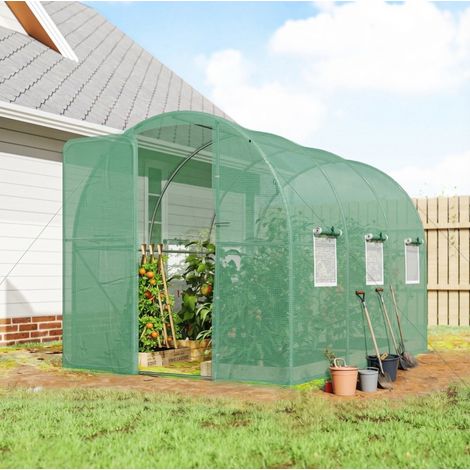 Invernadero túnel 3 x 2 x 2 m en PE verde con 6 ventanas y puerta con cierre OKMYHOME (1/5)