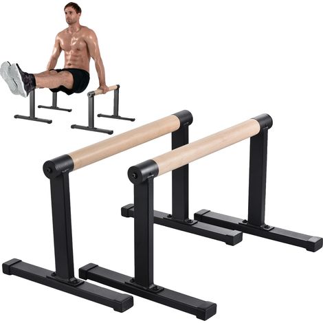 Barra per flessioni, portata 200 kg, realizzata in legno di faggio e acciaio, dimensioni 49x35x30 cm, design ergonomico, applicazione per allenamento di forza (1/5)