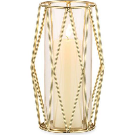 Bougeoir Pilier - Support Métal Géométrique Or Mat + Récipient Verre - Décoration Table Événement Mariage Fête - 1 Pièce (1/5)