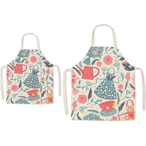 Tablier de cuisine parent-enfant - Tablier de cuisine en coton et lin à motif super mignon pour maman et enfants (1/5)