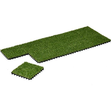 Gazon synthétique 10 dalles 30x30 cm épaisseur confort 3 cm emboîtables vert