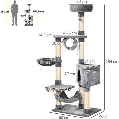 Arbre à chat pour chats d'intérieur, tour-condo à plusieurs niveaux, hauteur 150 cm, maison d'activités pour chatons avec jouets et divers griffoirs (1/5)
