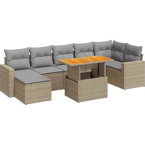 Tavolo da giardino - vidaXL Set Divano da Giardino 8 pz con Cuscini Beige in Polyrattan - Arredamento da esterno (1/5)