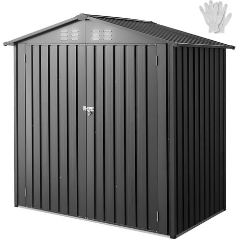 VEVOR Abri de Jardin en Metal, 186 x 121 cm, Abri de Rangement Exterieur, avec Portes Verrouillables, Cabine de Jardin a Toit Pointu, pour Stockage deOutils, de Velos, deEtageres, de Poubelles, Gris