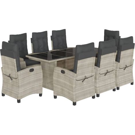 vidaXL Set Pranzo da Giardino 9pz con Cuscini Grigio Chiaro Polyrattan (1/5)