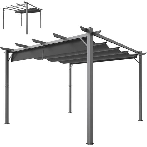 Pergola de jardin 3x3 m avec toit rétractable UPF30+ drenage cadre en aluminium gris foncé