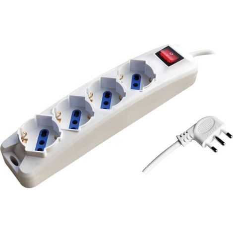 Alca power multipresa bianca con 4 prese universale spina a 90° cavo da 1,5mt con interruttore (1/4)