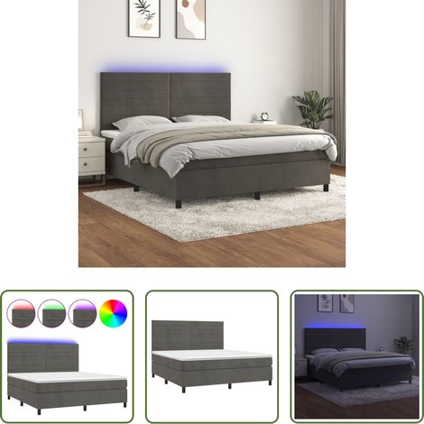 vidaXL Matelas à ressorts ensachés -  Sommier à lattes de lit avec matelas LED Gris foncé 160x200 cm (1/5)