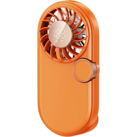 Mini ventilateur portable à 100 vitesses avec affichage numérique - Rechargeable par USB, idéal pour le bureau, la chambre d'étudiant et les voyages (Orange) (1/5)