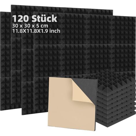 Lot de 120 Panneaux Acoustiques Autocollants 30x30x5 Cm, Dalles Isolation Sonore Réduction Écho Pour Studio