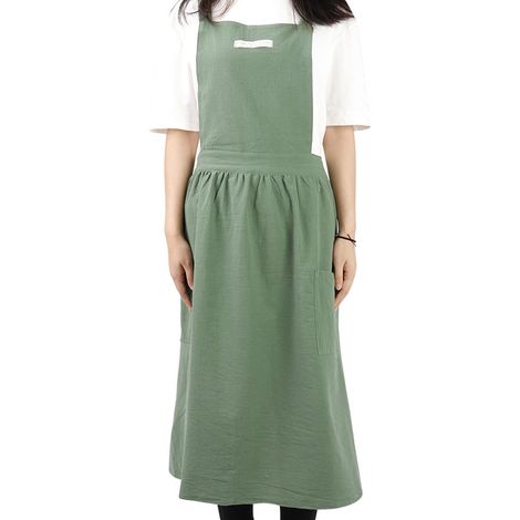 Robe-tablier de cuisine pratique en coton pour femme, style bavette, avec poches (gris foncé) (1/5)