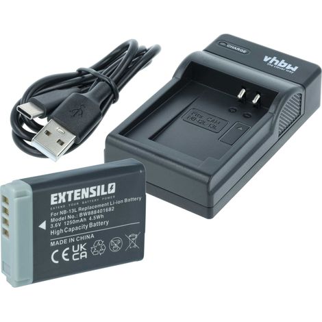 EXTENSILO Ladezubehör-Set kompatibel mit Canon PowerShot SX620HS, SX730HS, SX740HS, SX720HS Kamera - 1x Ladeschale, 1x Akku, 1x USB-A / USB-C Kabel (1/5)