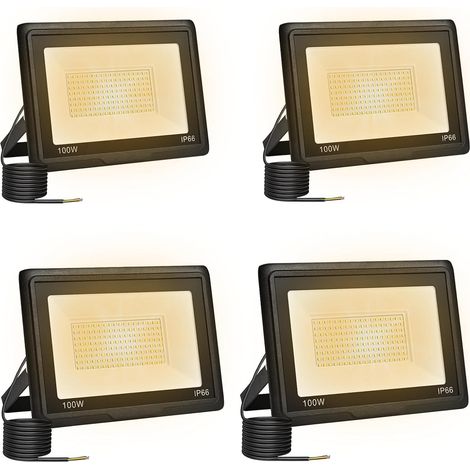 4 Pièces Projecteur Led Extérieur 100W, Spot Led Exterieur 10000LM 3000K Blanche Chaude IP66 ImperméAble Projecteur Exterieur Pour Jardin Garage Patio Grange Cour (1/5)