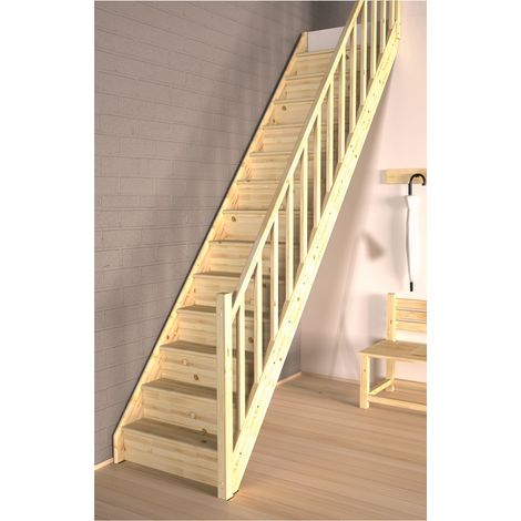 HandyStairs Vega60" – gerade Treppe aus Kiefernholz – 60 cm breit – offene Treppe – kein Handlauf