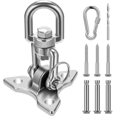 Ceiling Hook with SUS304 Stainless Steel, 450KG Capacity, 360° Rotation, Ceiling, Wood, Concrete, Hammock Hanging Hooks Kit with Carabiner and Screws (1/4)
