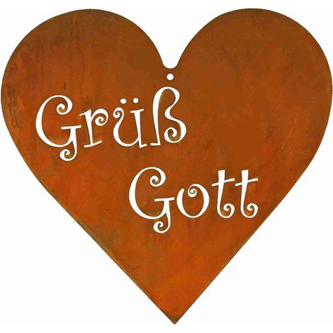 Cœur décoratif suspendu en métal rouillé Grüß Gott pour porte et jardin 22 x 21 cm - PANGIVO (1/4)