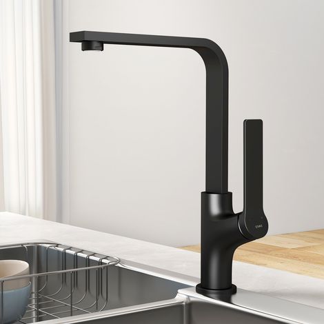 EMKE Küchenarmatur Schwarz Matt im Ultradünnen Design 30x22x10 cm Küchenarmatur 360° Drehbar Wasserhahn Küche