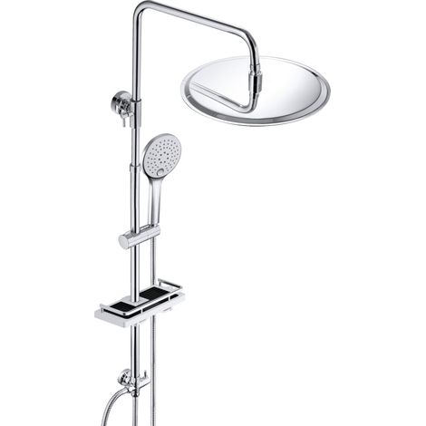 Colonne de Douche Acier inoxydable avec Douchette Salle de Bain Réglable en Hauteur, Ensemble Douche Pluie Murale sans Robinet avec Pommeau Douche 25 cm et Étagère Chromé (1/5)