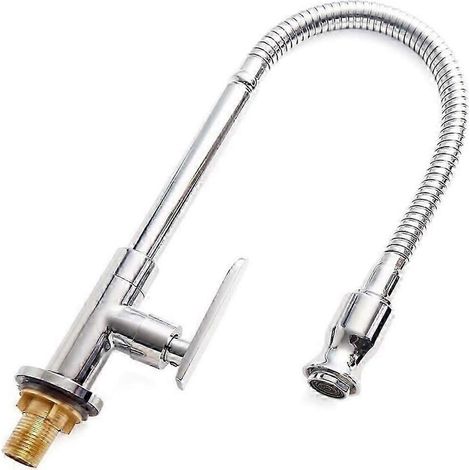 Robinet d'évier extérieur – Mitigeur monotrou 360° – Acier inoxydable chromé – Installation rapide sur terrasse – Filtre à eau intégré (1/5)