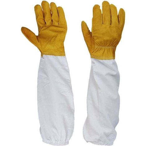 ZVD 1 Paire de Gants avec Manches Longues Ventilees de Protection Professionnel Anti Abeille pour Apiculture Apiculteur - Jaune et Blanc (1/4)