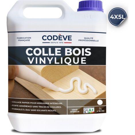 Colle Vinylique - 4x5 L - Codeve Bois - Pour L'assemblage Sous Abri D'un Bois Massif, Dérivé, Stratifié Ou Composite.