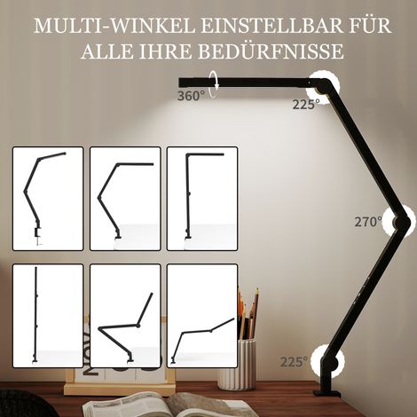 Lampe de bureau, luminosité et couleur réglables, pince métallique, 96 LED, noire (1/5)