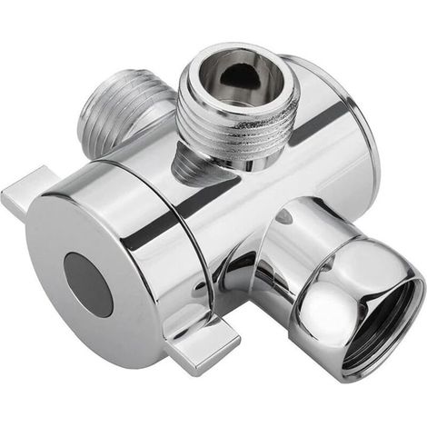 Soupape 3 Voies Inverseur G1/2", Adaptateur Douche à Main et Fixe, Valve d’Arrêt Chromée pour Salle de Bain (1/5)