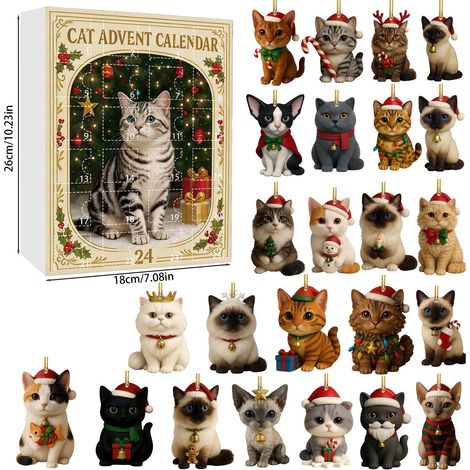 Calendrier de l'Avent surprise pour les amoureux des chats, 24 décorations de Noël en acrylique à suspendre, coffret cadeau pour sapin de Noël avec compte à rebours (1/5)