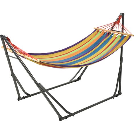 Outsunny Amaca con Supporto Pieghevole Autoportante Cotone e Acciaio Multicolore