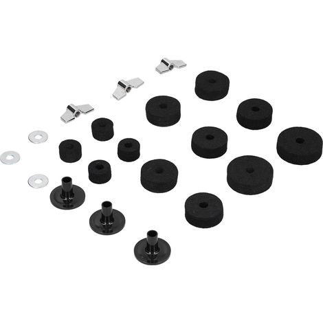 21-teiliges Ersatzteilset für Becken: Hi-Hat-Kupplungsfilze, Hülsen mit Flügelmuttern und schwarze Unterlegscheiben (1/5)