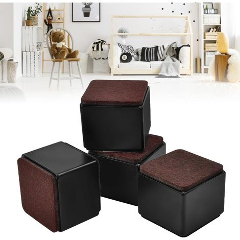 4 Pièces Rehausseurs de Meubles en Acier Carbone Rehausseur de Lit Antidérapant Rehausseur de Meuble Adhesif 60  60  50mm Rehausseur Pieds Carré Rehausseur de Table pour Canapé Armoire, Noir (1/5)