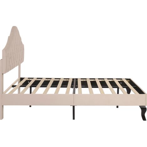 Cama capitoné 140x190 cm de terciopelo con somier de láminas y cabecero regulable (1/5)
