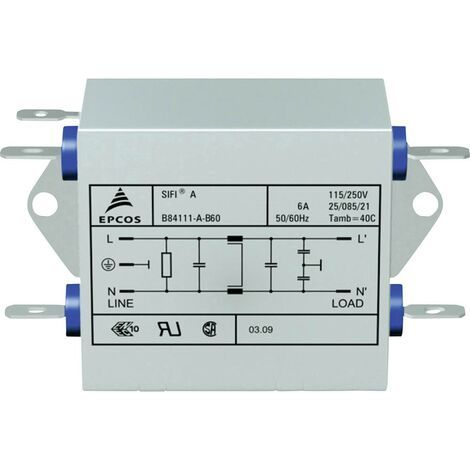 Filtre antiparasite TDK B84111AB60 ignifugé 250 V/AC 6 A 1.8 mH (L x l x H) 45 x 76.5 x 28.6 mm 1 pc(s) S79664 (1/3)