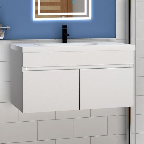 Ocean 79,5(L)x45(W)x40(H)cm meuble Salle de Bain blanc 2 portes avec une vasque à suspendre pour un gain d'espace optimal avec un maximum d'espace intérieure.