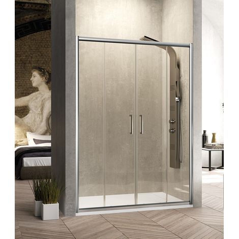 KASSANDRA BEL-LA Mampara Frontal Ducha 2F+2C Plata Transparente - Medida: 144-148 - ref: BL1001616S190144