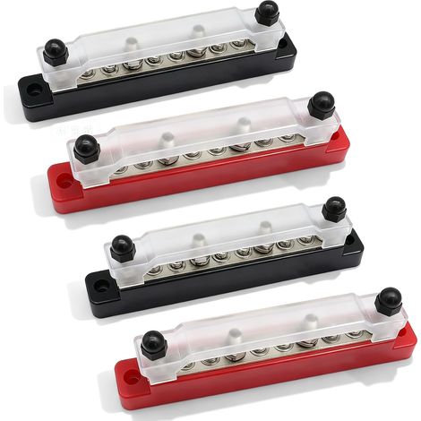 4 Pièces Bloc de Distribution D'alimentation, 12-48V Barres de Distribution D'énergie BusBar avec Couvercle, 150A La Bornier Distribution avec 6 Boulons de Borne M4 et 4 Boulons M6 pour Voiture Yacht (1/5)