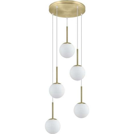 Colgante 5 luces modelo Portile acabado latón/blanco, 36cm(alto) 55cm(ancho) 55cm(fondo) (1/2)