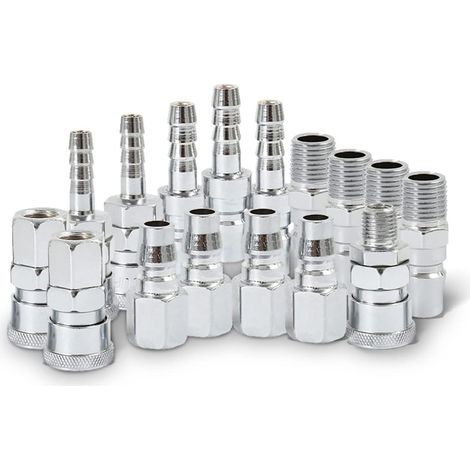 Set mit 18 Euro Airline Kompressor-Druckluftleitungsverbindern, 6,35 mm BSP-Druckluftleitungsverschraubungen, Druckluftschlauchverschraubungen, Werkzeugen, Stopfen, Zubehörset mit Außen- und Innengewi (1/5)
