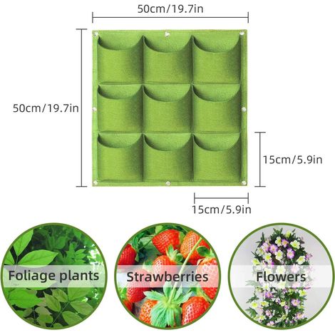 (1 pièce - 9 poches vertes) Sacs de culture suspendus, sacs de culture verticaux muraux pour plantes, jardinière pour herbes aromatiques d'intérieur et d'extérieur (1/4)