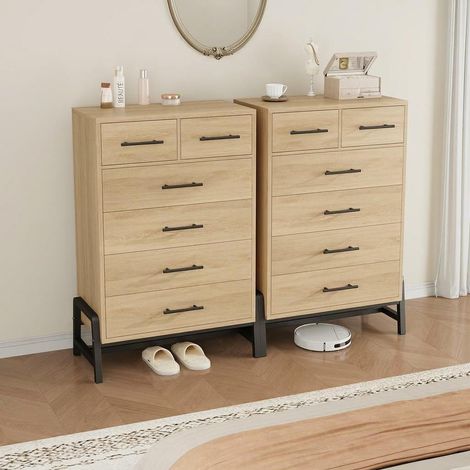 IDEALHOUSE Commode Haute 6 Tiroirs Chêne (1/5)
