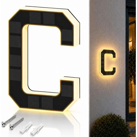 JSSEVN - Numero de Maison Solaire Illuminé pour Extérieur étanche, Plaque de Numéro de Maison Illuminée Solaire, Numéro de Maison Lumineux Noir (C, 23 cm) (1/5)