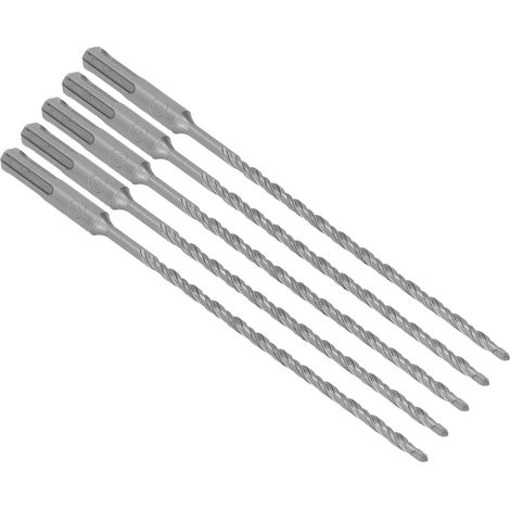 Lot de 5 forets à percussion à pointe carbure, 2 goujures, pour brique et béton, 210 mm, 5 mm / 0,2 po (1/5)