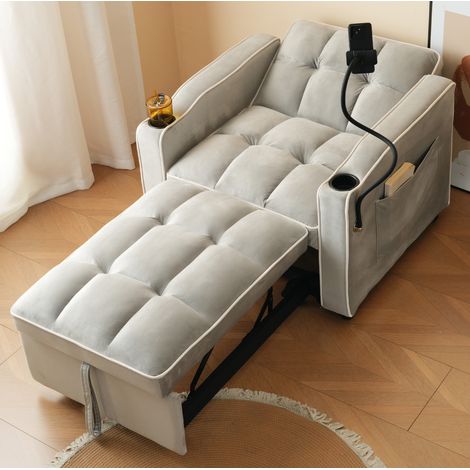 Poltrona 83x167x76 cm Reclinabile 3 Posizioni in Velluto Grigio Antico (1/5)